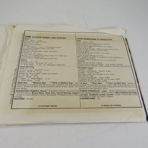 McCalls 2349 Stuffed Bunny Rabbit & Bunting (carrot sleeping bag) UNCUT - Picture 7 of 7